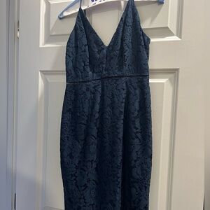 Astr Navy Lace Midi Dress with V-Neck